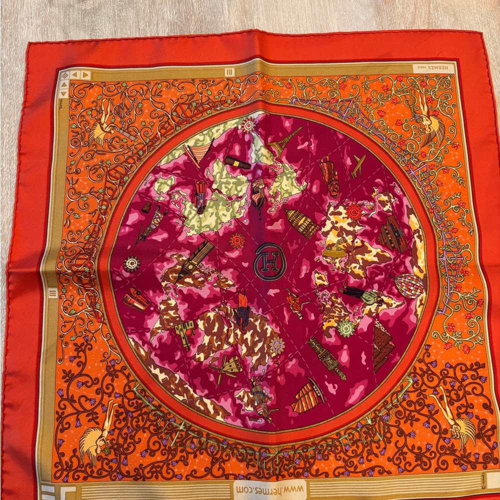 Hermès Vibrant Red and Orange Silk Scarf